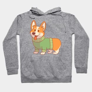 Corgi wearing a green sweater Hoodie